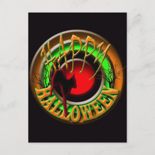 Happy Halloween cat and moon POSTCARD