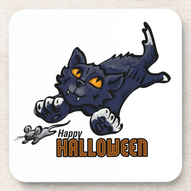 Happy Halloween Cat and Mouse Coaster (Front)