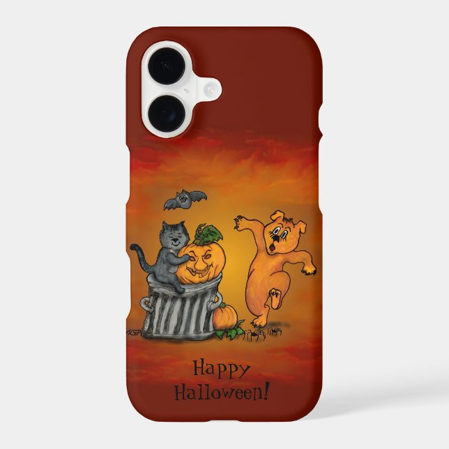 Happy Halloween! Cat Bat Dog and Spider iPhone Case (Back)