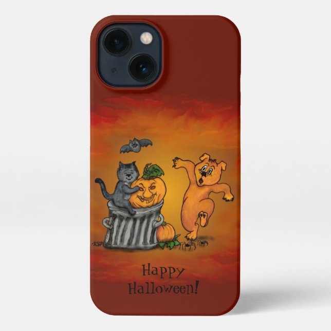 Happy Halloween! Cat Bat Dog and Spider iPhone Case (Back)