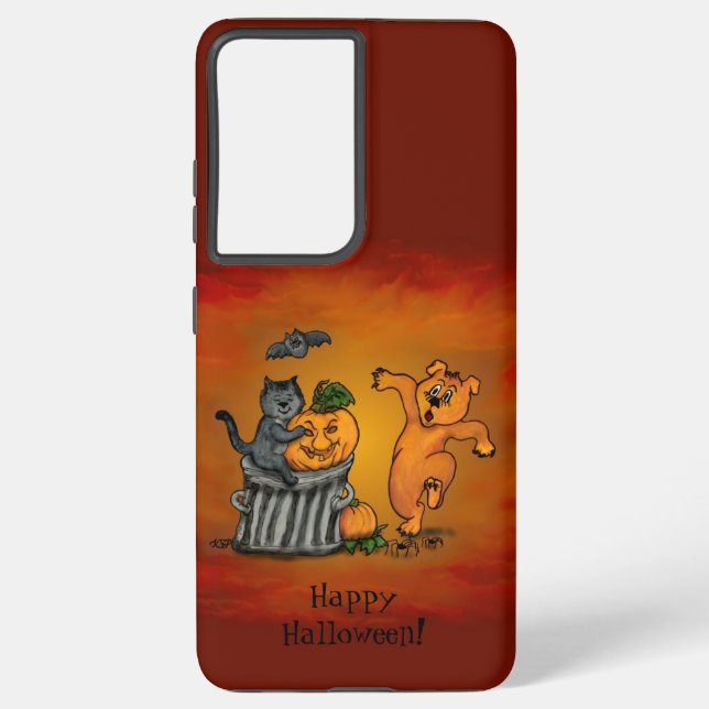 Happy Halloween! Cat Bat Dog and Spider Samsung Galaxy S21 Ultra Case (Back)