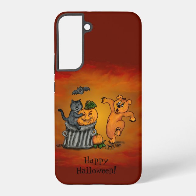 Happy Halloween! Cat Bat Dog and Spider Samsung Galaxy S22+ Case (Back)