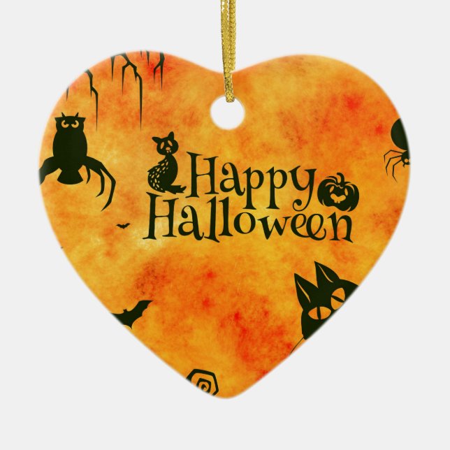happy halloween cat ceramic ornament (Front)