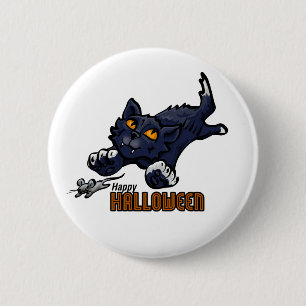 Happy Halloween Cat Chasing Mouse 2 Inch Round Button