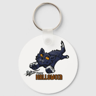 Happy Halloween Cat Chasing Mouse Keychain