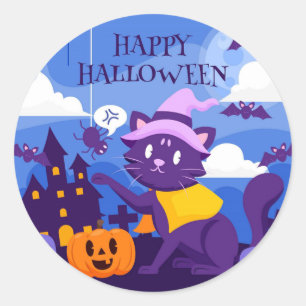 Happy Halloween Cat Classic Round Sticker
