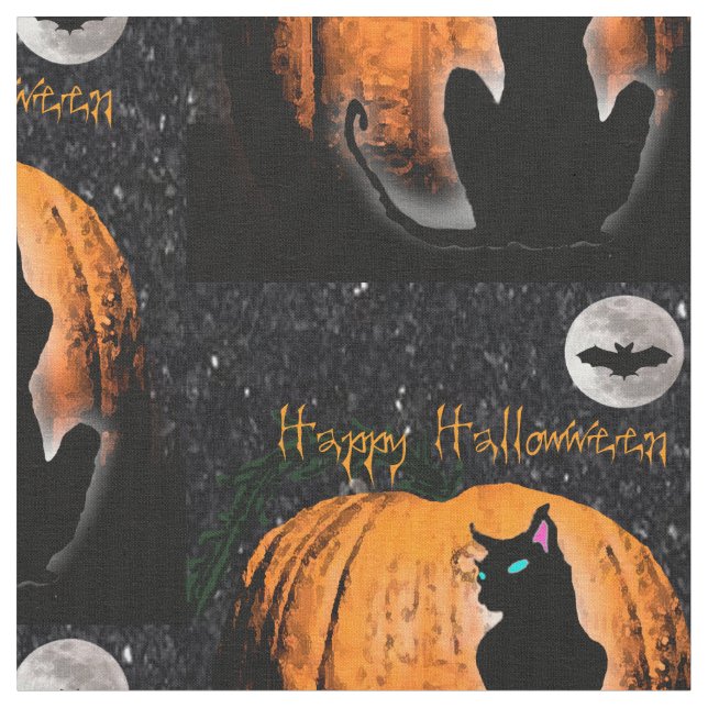 Happy Halloween Cat Fabric (Close Up)