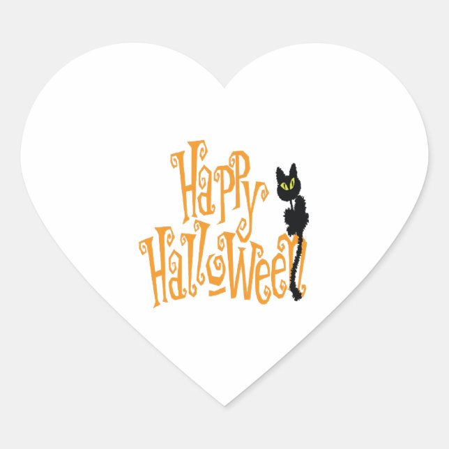 HAPPY HALLOWEEN CAT HEART STICKER (Front)