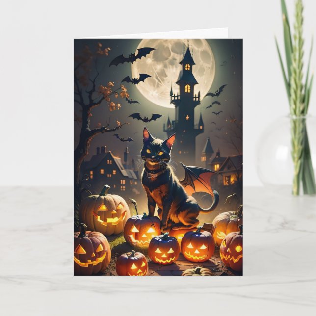 Happy Halloween cat Holiday Card (Front)