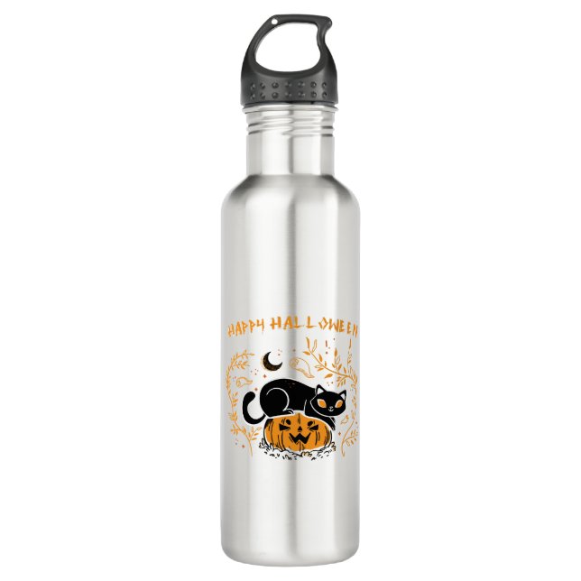 happy halloween cat love 710 ml water bottle (Front)