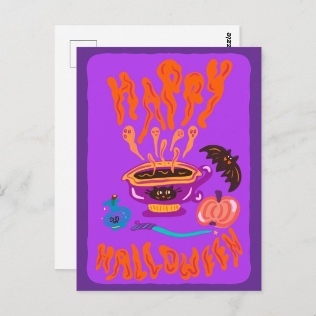 Happy Halloween Cat Lover witch cup of coffee Postcard (Front/Back)