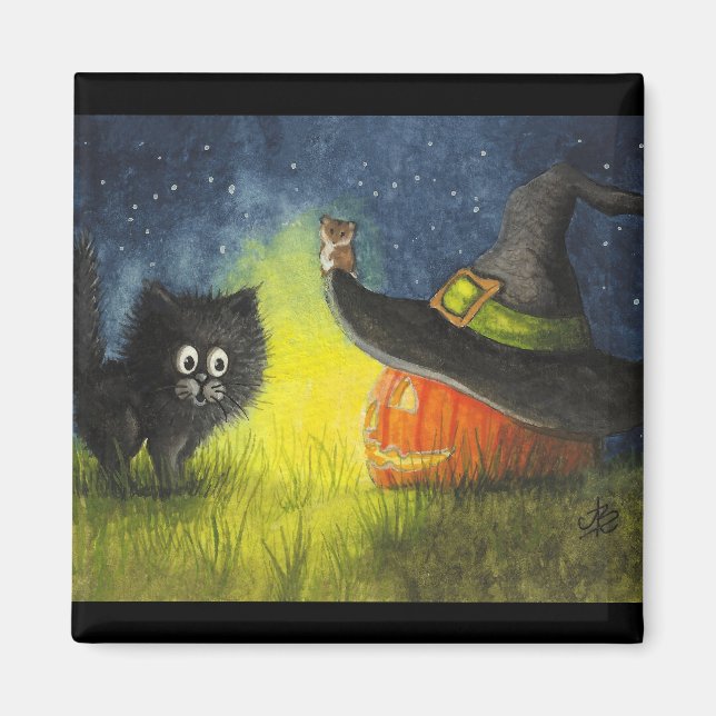 Happy Halloween Cat Magnet by Bihrle (Front)