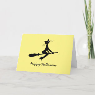 Happy Halloween, Cat On Broomstick Card
