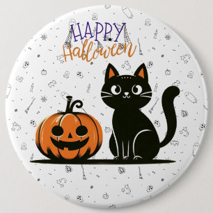 Happy Halloween cat & pumpkin 6 Inch Round Button