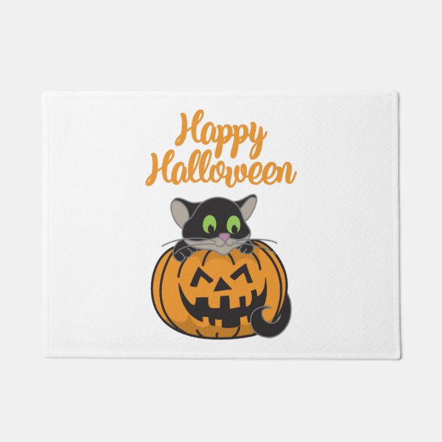 Happy Halloween Cat Pumpkin Doormat (Front)