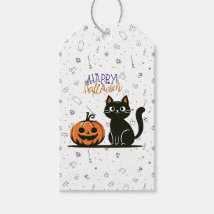 Happy Halloween cat & pumpkin Gift Tags