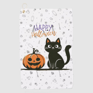 Happy Halloween cat & pumpkin Golf Towel
