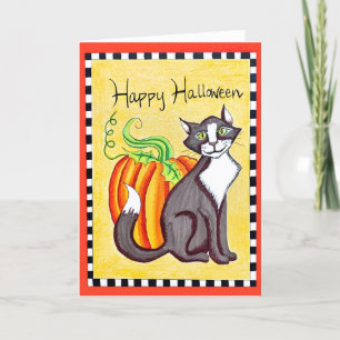 Happy Halloween Cat & Pumpkin greeting card