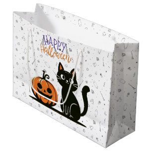 Happy Halloween cat & pumpkin Large Gift Bag