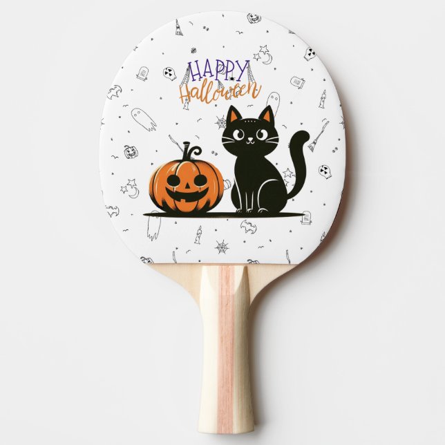 Happy Halloween cat & pumpkin Ping Pong Paddle (Front)