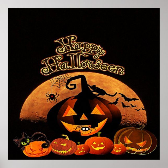 Happy Halloween Cat Pumpkin Poster (Front)