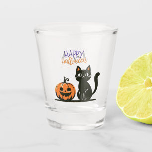Happy Halloween cat & pumpkin Shot Glass