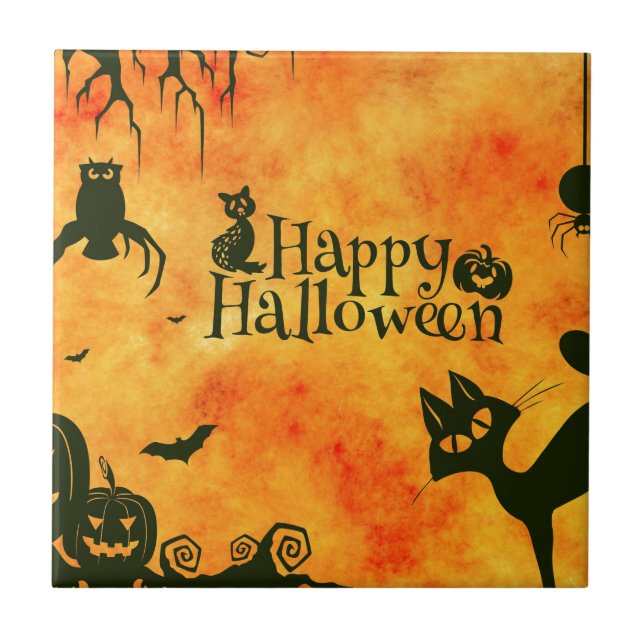 happy halloween cat tile (Front)
