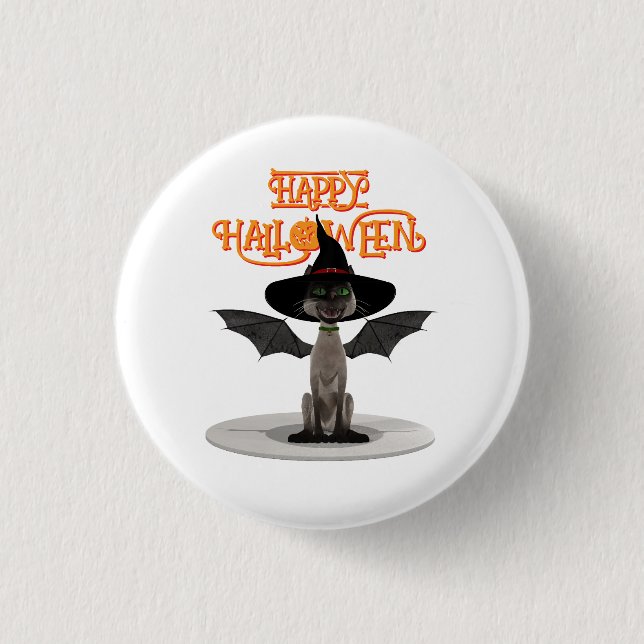Happy Halloween. Cat with wings and witch's hat 1 Inch Round Button (Front)