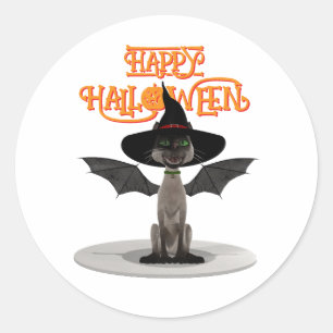 Happy Halloween. Cat with wings and witch's hat Classic Round Sticker