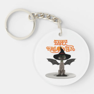 Happy Halloween. Cat with wings and witch's hat Keychain