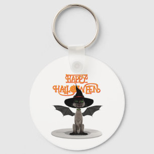 Happy Halloween. Cat with wings and witch's hat Keychain