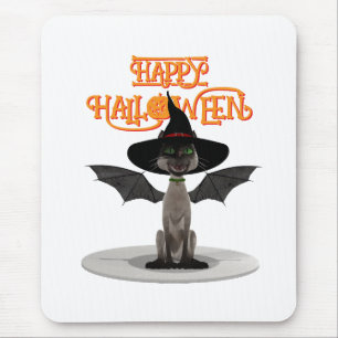 Happy Halloween. Cat with wings and witch's hat Mouse Pad