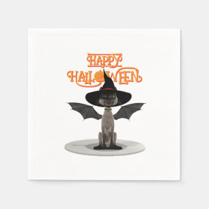Happy Halloween. Cat with wings and witch's hat Napkin