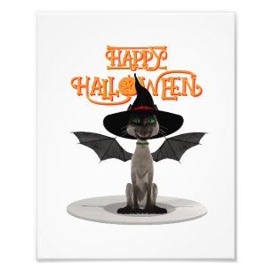 Happy Halloween. Cat with wings and witch's hat Photo Print