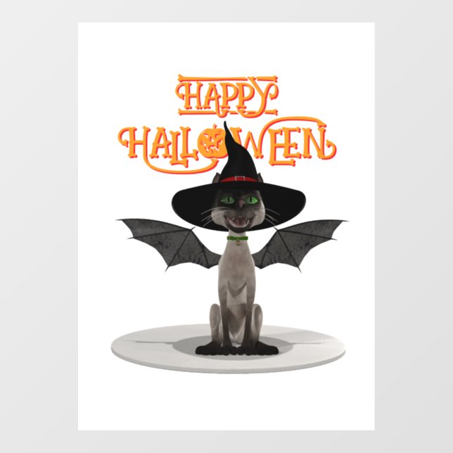 Happy Halloween. Cat with wings and witch's hat Window Cling (Sheet)