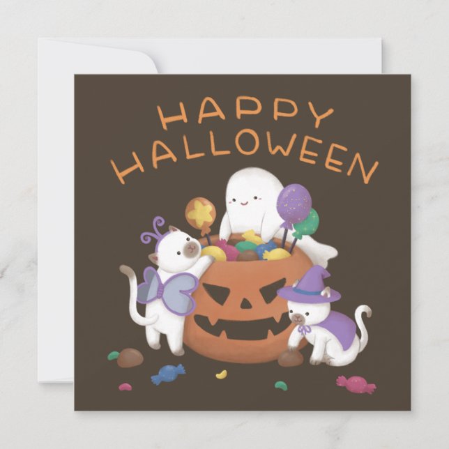 Happy Halloween: Cats & Ghost Card (Front)
