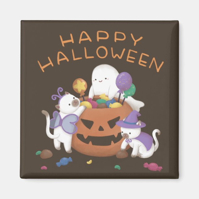 Happy Halloween: Cats & Ghost Magnet (Front)