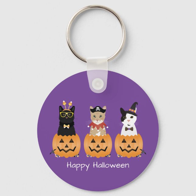 Happy Halloween Cats Jack O Lantern Keychain (Front)