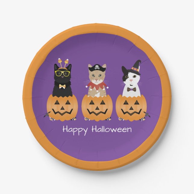 Happy Halloween Cats Jack O Lantern Paper Plate (Front)