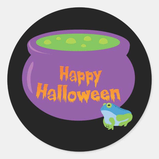 Happy Halloween Cauldron Classic Round Sticker (Front)