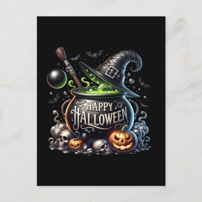Happy Halloween Cauldron Postcard Invitation Card (Front)