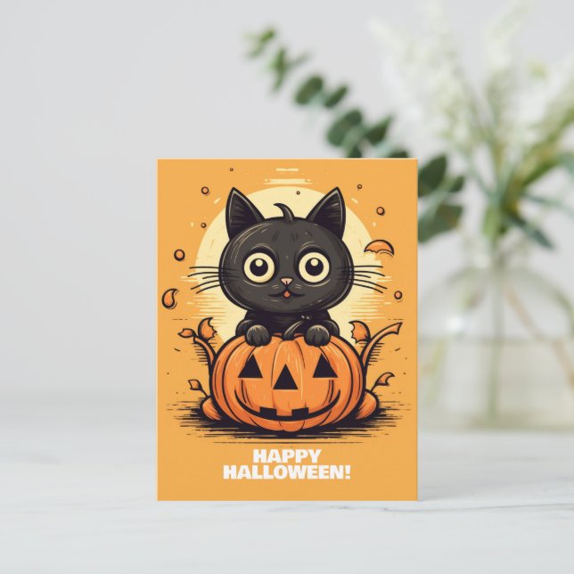 Happy Halloween Chat - Carte postale Amoureux des  (Debout devant)