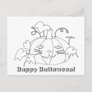 Happy Halloween Chat Visage Colorier Cadeau Cartes