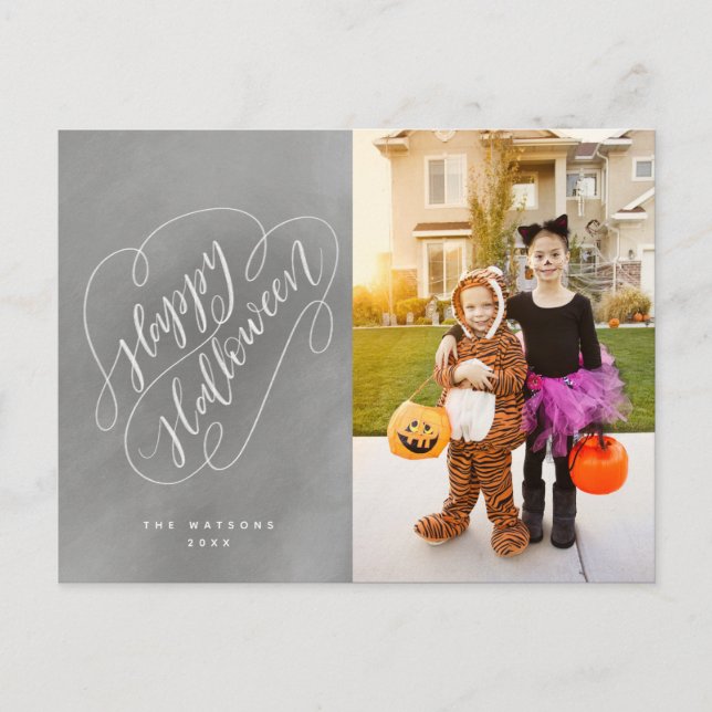 Happy Halloween Chic Handlettered Photo Chalkboard Postcard (Front)