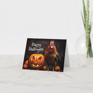 Happy Halloween Chicken Rooster Pumpkin Farm Paper Card