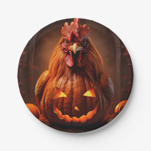 Happy Halloween Chicken Rooster Pumpkin Farm Paper Paper Plate