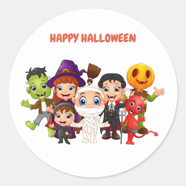 Happy Halloween Children wearing costumes Classic Round Sticker (Front)