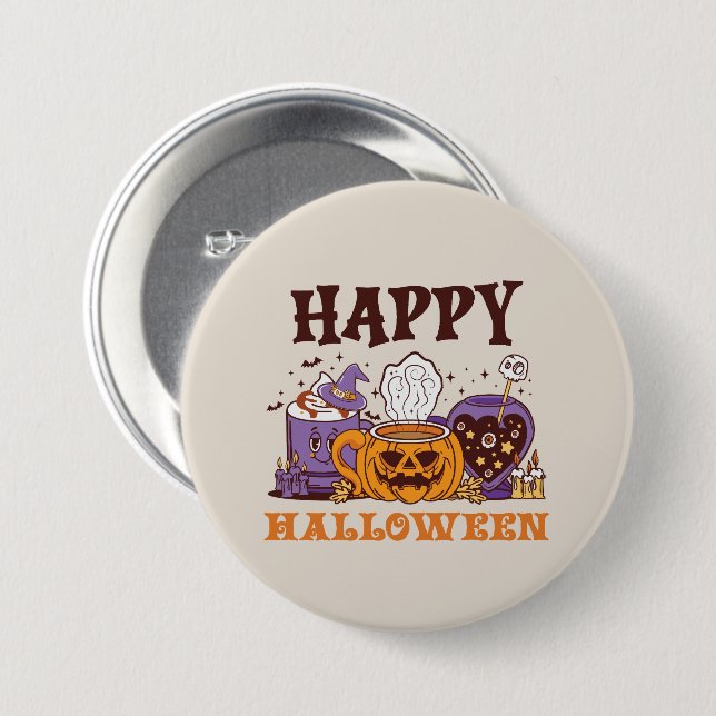 Happy Halloween Coffee Brew 3 Inch Round Button (Front & Back)