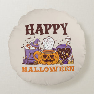 Happy Halloween Coffee Brew Round Pillow