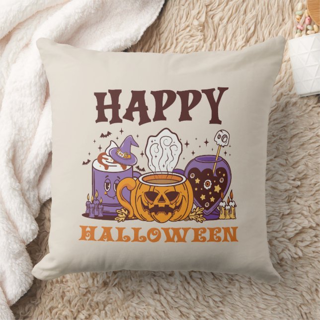 Happy Halloween Coffee Brew Throw Pillow (Blanket)